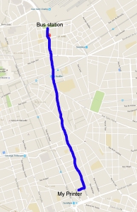My route from bus station to printer
